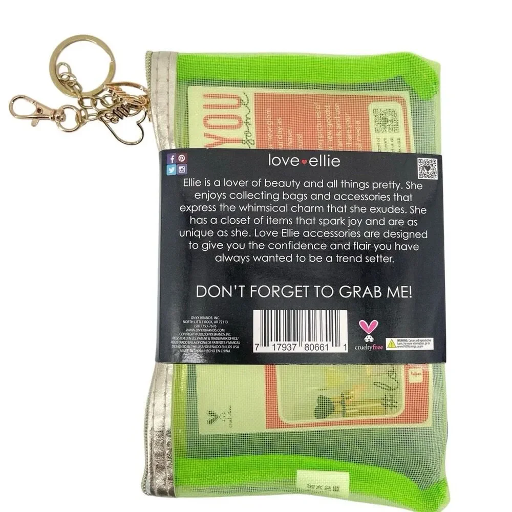 Love Ellie 2Pc Mesh Beauty Bags Set Purple Green Travel Cosmetic Pouches NIP